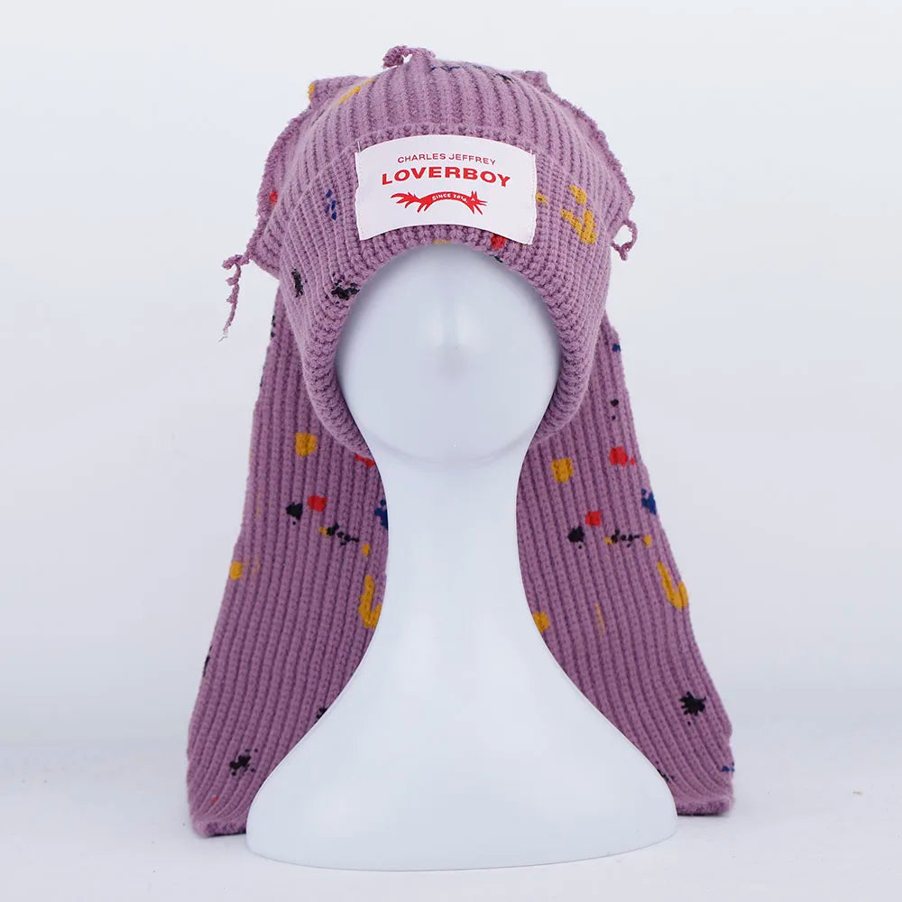 Fashion Winter Skullies Cute Women Graffiti Long Eared Rabbit Knitted