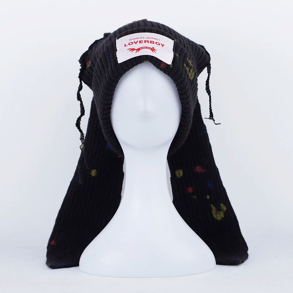 Fashion Winter Skullies Cute Women Graffiti Long Eared Rabbit Knitted