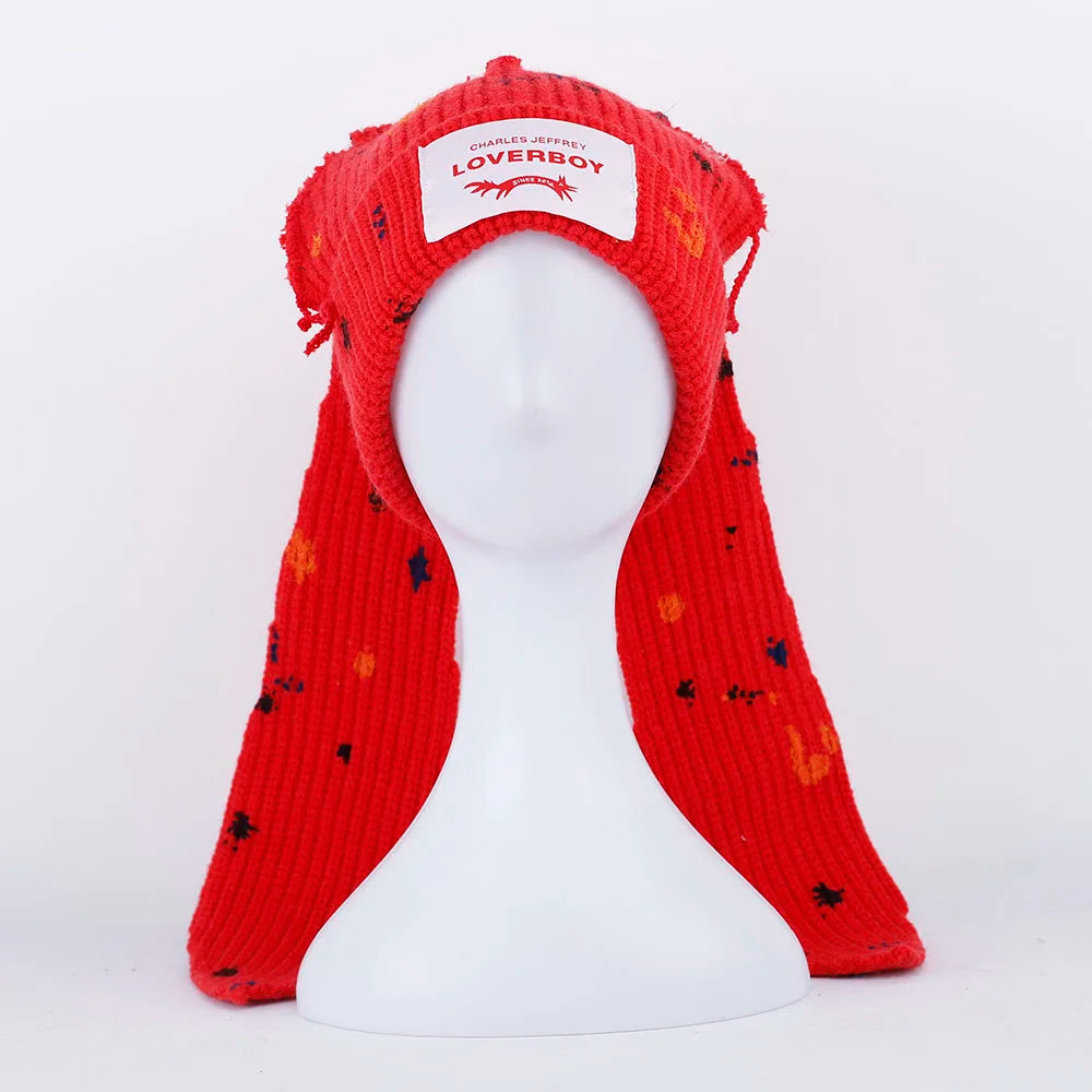 Fashion Winter Skullies Cute Women Graffiti Long Eared Rabbit Knitted